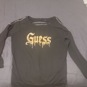 Guess Black Long Sleeve Shirt with Gold Graphic